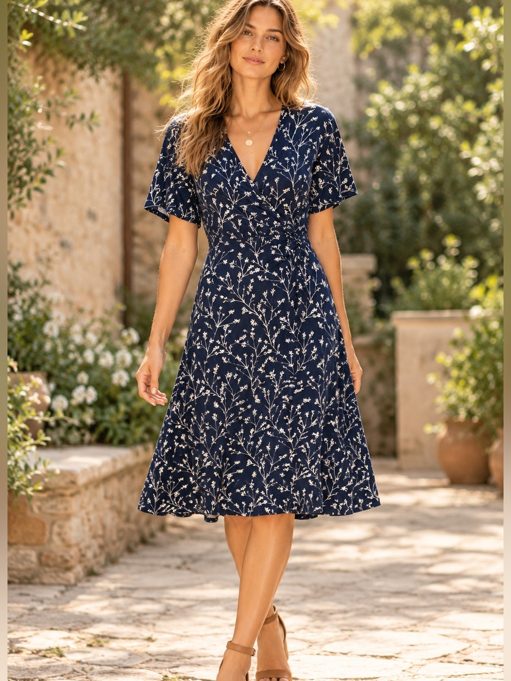NWT 41 Hawthorn Elise Navy Floral Surplice Wrap Dress XL Stretch Midi